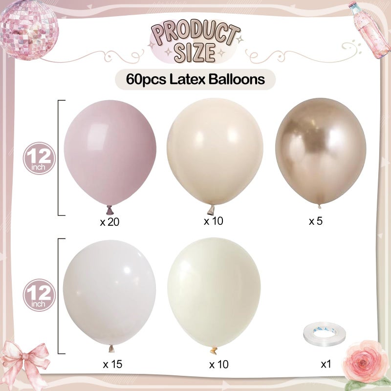 Paeyeq Dusty Pink Beige Balloons  60 Pcs 12 Inch Pink Sand White Balloons  Metallic Gold Nude Cream Balloon for Girls Women Birthday Pastel Bridal Shower Boho Wedding Baby Shower Engagement Party Decoration - Image 2